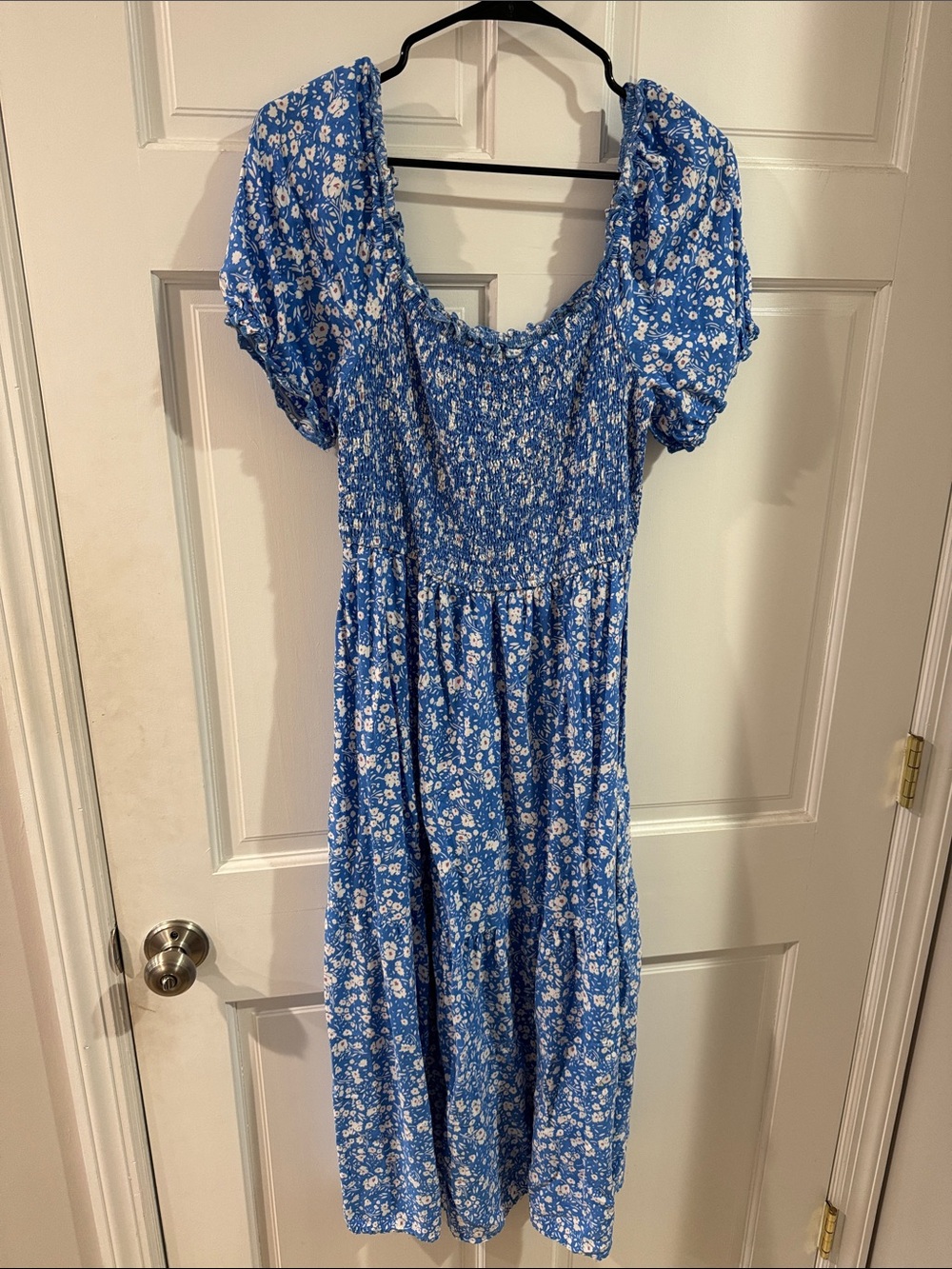 Jessica Blue Floral Smocked Maxi Dress